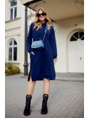 Sports midi dress with hood, navy blue FI725 - Online store - Boutique